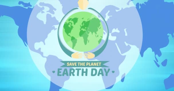 Mavi Dünya Haritası Üzerinde Dünya Günü Metin Logosunun Animasyonu Küresel — Stok video