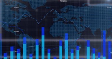 Dünya haritası üzerinde veri işleme resmi. küresel bağlantılar, veri işleme ve dijital arayüz kavramı.