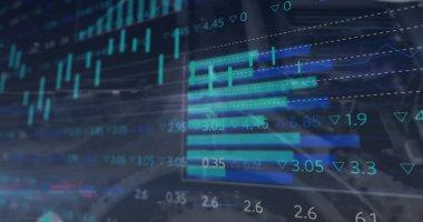 Şehir manzarası üzerinde finansal veri işleme resmi. küresel iş ve finans, dijital olarak üretilen teknoloji konsepti.