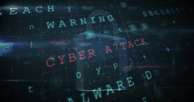 Arkaplan olarak veri şifreleme ve kodlama kavramına sahip kötü amaçlı bir yazılım saldırısı tarafından açılan siber güvenlik kilidi oluşturma görüntüsü