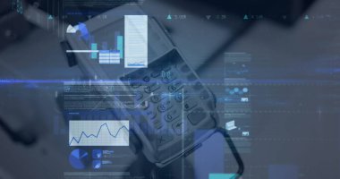 Kredi kartı terminali üzerinden finansal veri işleme resmi. küresel finans, iş ve temassız ödeme konsepti dijital olarak oluşturulmuş imaj.