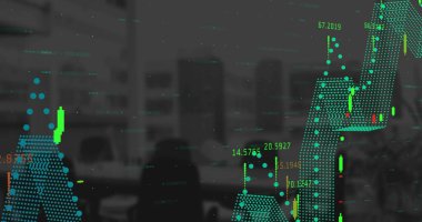 Boş ofise karşı finansal ve istatistiksel veri işlemenin dijital kompozit görüntüsü. finans ve iş kavramı