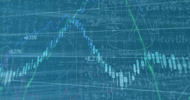 Matematiksel formüller üzerinden finansal veri işleme resmi. dijital arayüz küresel bağlantı ve finansal konsept dijital olarak oluşturulmuş görüntü.
