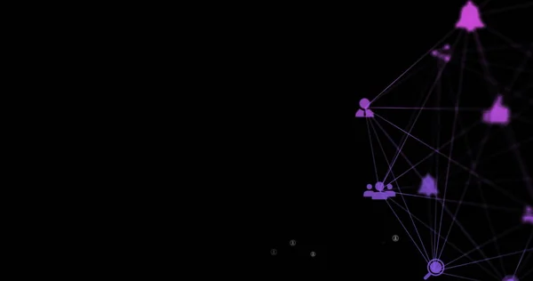 Цифровое Изображение Глобуса Светящихся Фиолетовых Цифровых Иконок Вращающихся Над Несколькими — стоковое фото
