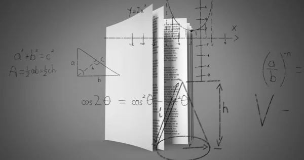Digitaal Samengesteld Beeld Van Wiskundige Vergelijkingen Formule Bewegen Open Boek — Stockfoto