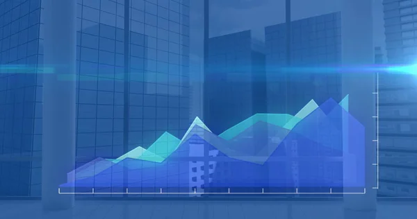 Spot Van Lichte Statistische Gegevensverwerking Tegen Hoge Gebouwen Achtergrond Mondiaal — Stockfoto