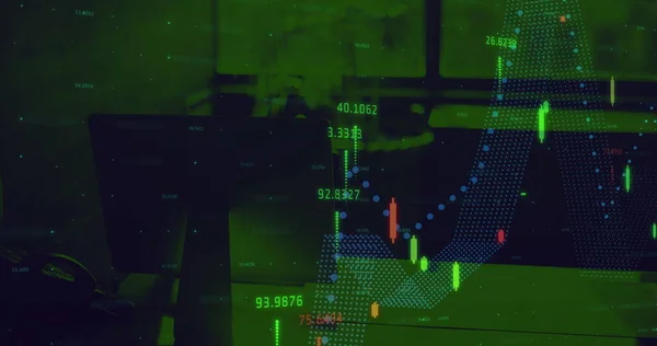 Pénzügyi Adatfeldolgozás Digitális Kompozit Képe Üres Irodával Szemben Globális Pénzügyi — Stock Fotó