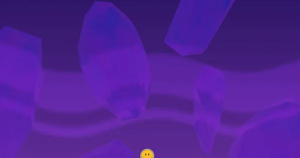 Зображення Жовтих Смайликів Обличчя Піктограм Емодзі Плавають Хвилястому Фіолетовому Фоні — стокове фото