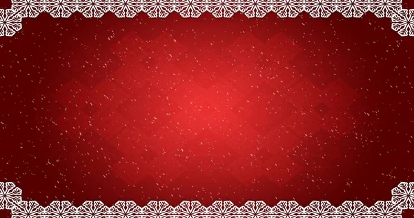 Imagen Nieve Cayendo Contra Decoración Del Patrón Navidad Rojo Navidad — Foto de Stock