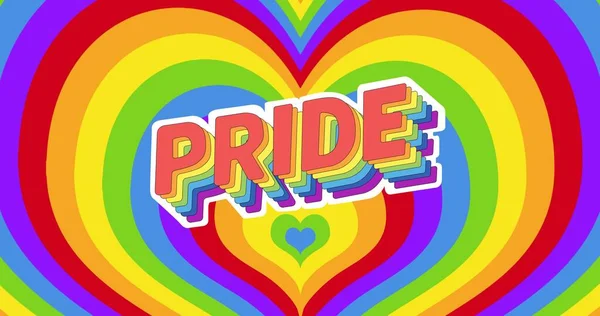 虹の心の背景にプライドテキスト Lgbtq誇りと平等のお祝いの概念デジタル生成されたビデオ — ストック写真