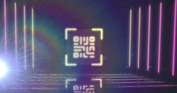 Afbeelding Van Gloeiende Code Met Roze Tot Gele Neon Elementen — Stockfoto