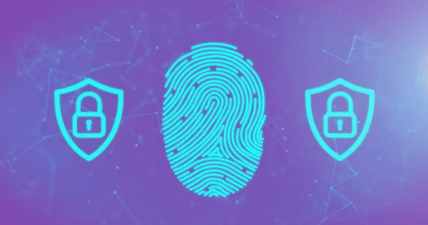 Bild Eines Biometrischen Fingerabdrucks Mit Online Sicherheitsschlössern Über Ein Netzwerk — Stockfoto