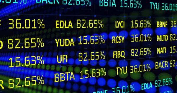 Obraz Interfejsu Indeksu Akcji Finansowych Rzędami Niebieskich Zielonych Diod Led — Zdjęcie stockowe