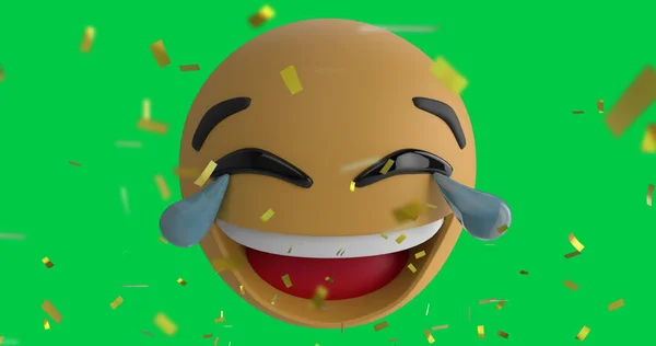 Bild Eines Lachenden Lol Emojis Auf Grünem Bildschirmhintergrund Mit Fallendem — Stockfoto