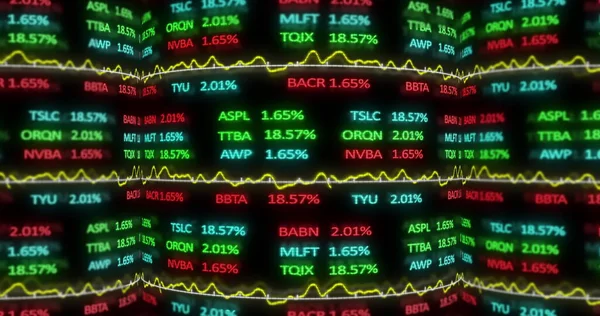 Bild Aktiemarknaden Display Med Röda Och Gröna Aktiemarknaden Tickers Och — Stockfoto