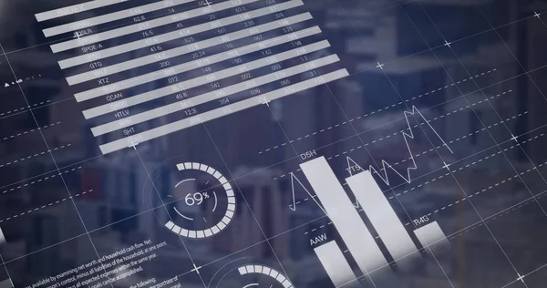 Obrázek Zpracování Dat Obchodních Grafů Statistiky Cityscape Pozadí — Stock fotografie