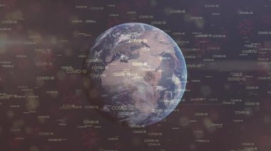 Dünya üzerinde covid 19 hücre ve veri işleme animasyonu. küresel covid 19 salgın, ilaç ve sağlık konsepti dijital olarak oluşturulmuş video.