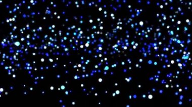 Siyah zemin üzerinde yükselen mavi ve beyaz ışık noktalarının üzerinde hareket eden kırmızı enerji parçacıklarının animasyonu. bağlantı, enerji ve hareket kavramı dijital olarak oluşturulmuş video.