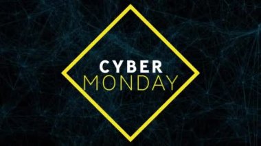 Bağlantı ağları üzerinden siber pazartesi satışı metninin animasyonu. küresel çevrimiçi satış, alışveriş ve bağlantılar konsepti dijital olarak oluşturulmuş video.