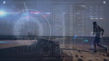 Formda adam çalıştırma üzerine veri işleme animasyonu. küresel bağlantılar, spor, fitness ve veri işleme konsepti dijital olarak oluşturulmuş video.