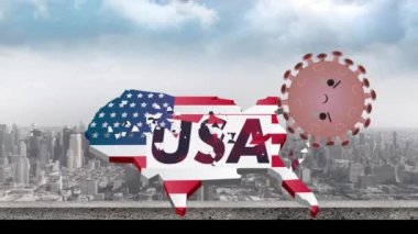 Amerikan metninin animasyonu şehir manzarası üzerinde Amerikan bayrağıyla renklendirildi. Vatanseverlik ve kutlama konsepti dijital olarak oluşturulmuş video.