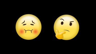 Siyah arkaplanda dijital emoji simgelerinin animasyonu. küresel sosyal medya, bağlantılar ve dijital arayüz konsepti dijital olarak oluşturulmuş video.