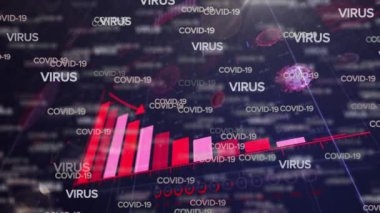 İstatistik kaydıyla birlikte covid 19 metnin animasyonu. küresel covid 19 salgın ve veri işleme konsepti dijital olarak oluşturulmuş video.