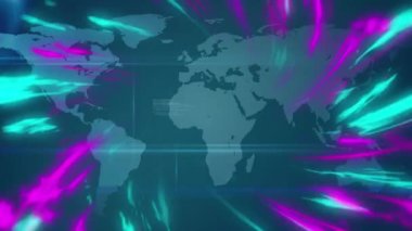 Dünya haritası üzerinde veri işleme animasyonu. küresel sosyal medya, bağlantılar ve dijital arayüz konsepti dijital olarak oluşturulmuş video.