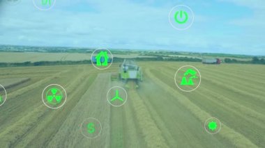 Dijital simgelerin saha üzerinde canlandırılması. küresel dijital arayüz, veri işleme ve teknoloji konsepti dijital olarak oluşturulmuş video.