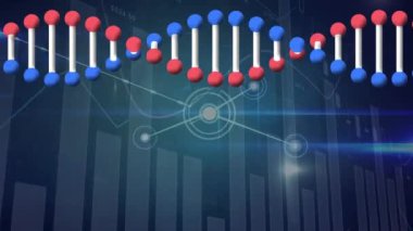 Veri işleme üzerindeki DNA iplikçiklerinin animasyonu. küresel sosyal medya, bağlantılar ve dijital arayüz konsepti dijital olarak oluşturulmuş video.