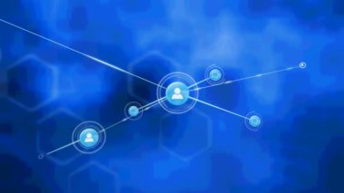 Mavi arkaplandaki bağlantı ağının canlandırılması. küresel iş, bağlantılar, veri işleme ve teknoloji konsepti dijital olarak oluşturulmuş video.