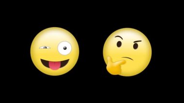 Siyah arkaplanda dijital emoji simgelerinin animasyonu. küresel sosyal medya, bağlantılar ve dijital arayüz konsepti dijital olarak oluşturulmuş video.