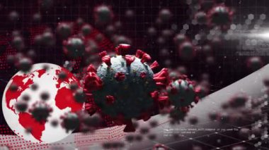 Dünya üzerinde düşen covid 19 hücrenin animasyonu. küresel sağlık ve sağlık hizmetleri kavramı dijital olarak üretilen video.