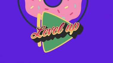 Renkli grafikler ve şekiller üzerinden metin düzeyinin canlandırılması. arkaplan, sosyal medya ve iletişim konsepti dijital olarak oluşturulmuş video.