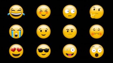 Hareket eden kırmızı izler üzerinde emoji simgelerinin animasyonu. küresel sosyal medya ve iletişim konsepti dijital olarak oluşturulmuş video.