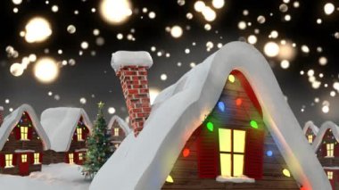 Peri ışığı olan evlerin üzerine renkli ışıklar düşen yıldızların animasyonu. Noel, gelenek ve kutlama konsepti dijital olarak oluşturuldu.