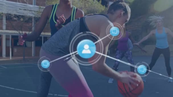 Animation Réseaux Connexions Sur Les Joueuses Basket Ball Médias Sociaux — Video