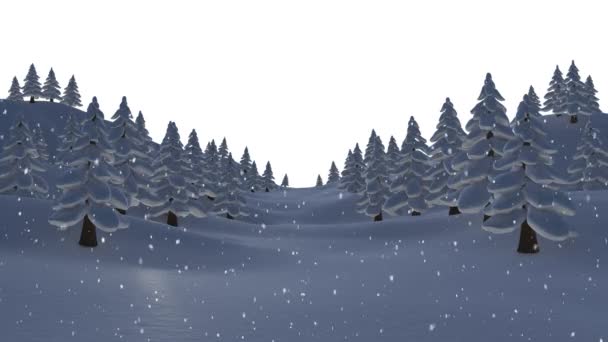 Animatie Van Vallende Sneeuw Bomen Witte Achtergrond Kerstmis Traditie Viering — Stockvideo