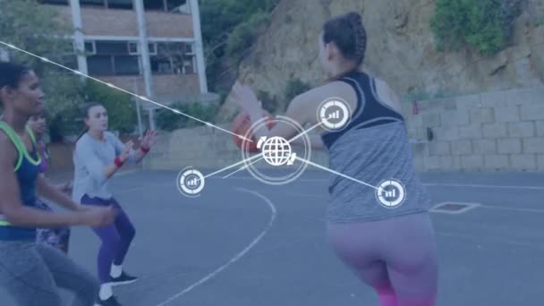 Animation Réseaux Connexions Sur Les Joueuses Basket Ball Médias Sociaux — Video