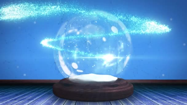 Animation Texte 2021 Globe Neige Étoile Filante Sur Fond Bleu — Video