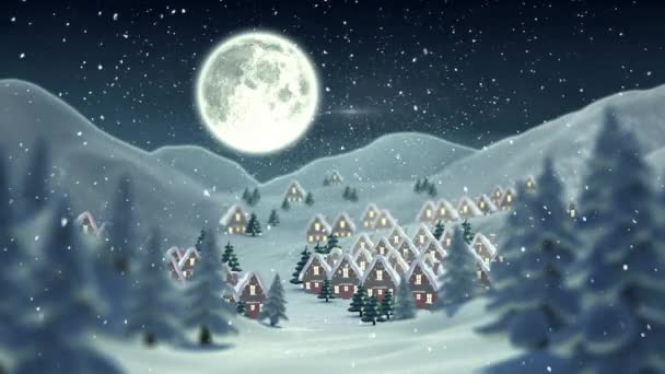 Animazione Babbo Natale Slitta Con Renne Paesaggi Invernali Luna Natale — Video Stock