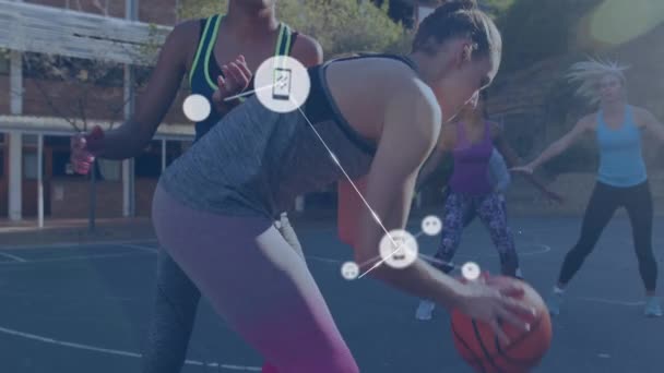 Animation Réseaux Connexions Sur Les Joueuses Basket Ball Médias Sociaux — Video