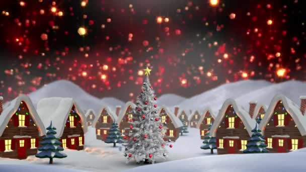 Animace Hvězd Padající Barevná Světla Domy Vílami Vánoční Tradiční Slavnostní — Stock video