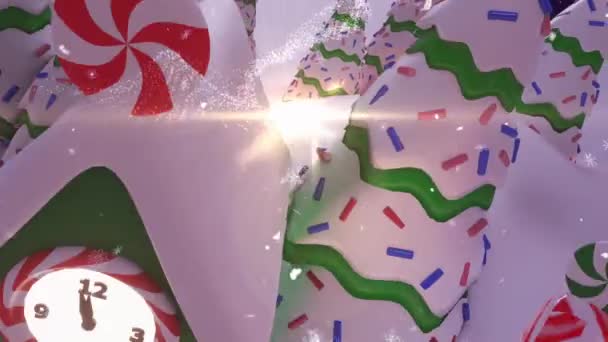 Animace Vánočního Pozdrav Nad Zimní Scenérií Domy Měsícem Vánoční Tradiční — Stock video