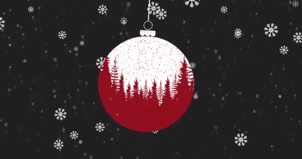 Animacja Śniegu Padającego Czerwoną Bombkę Świąteczną Boże Narodzenie Tradycja Koncepcja — Wideo stockowe
