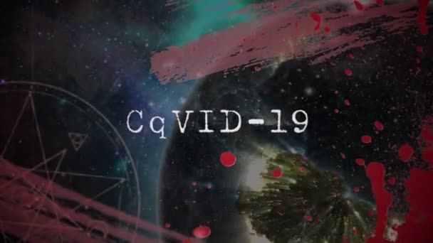 Animación Covid Texto Sobre Globo Global Covid Teoría Conspiración Medicina — Vídeos de Stock