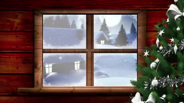 Animation Paysages Hiver Avec Décoration Noël Par Fenêtre Noël Tradition — Video