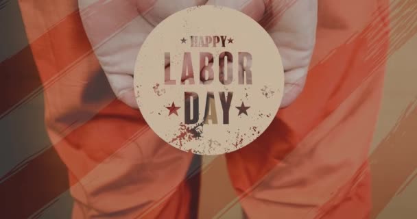 Animación Del Texto Del Día Del Trabajo Sobre Bandera Americana — Vídeos de Stock