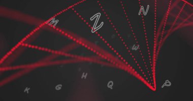 Siyah zemin üzerinde kırmızı DNA yapısına karşı birden fazla değişen sayının dijital görüntüsü. tıbbi araştırma konsepti