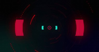 Siyah arkaplanda yanıp sönen kırmızı ve yeşil daireler. Renk ve hareket kavramı dijital olarak oluşturuldu.